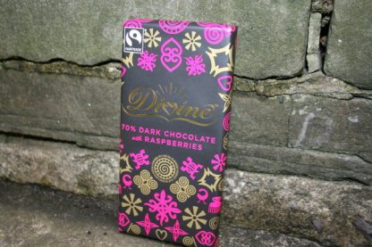 Divine Fair Trade dark chocolate with raspberries